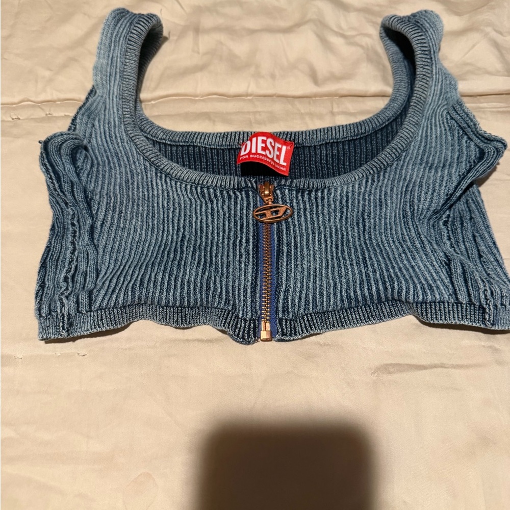 Diesel Blue Textured Zip Top